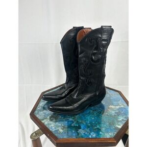 Nine West Black Leather Western Boots 7M Lizard Embossed